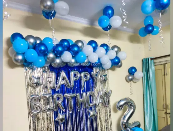 Blue & White Birthday Balloon Decor