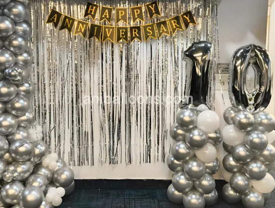 Anniversary Silver  Balloon Backdrop